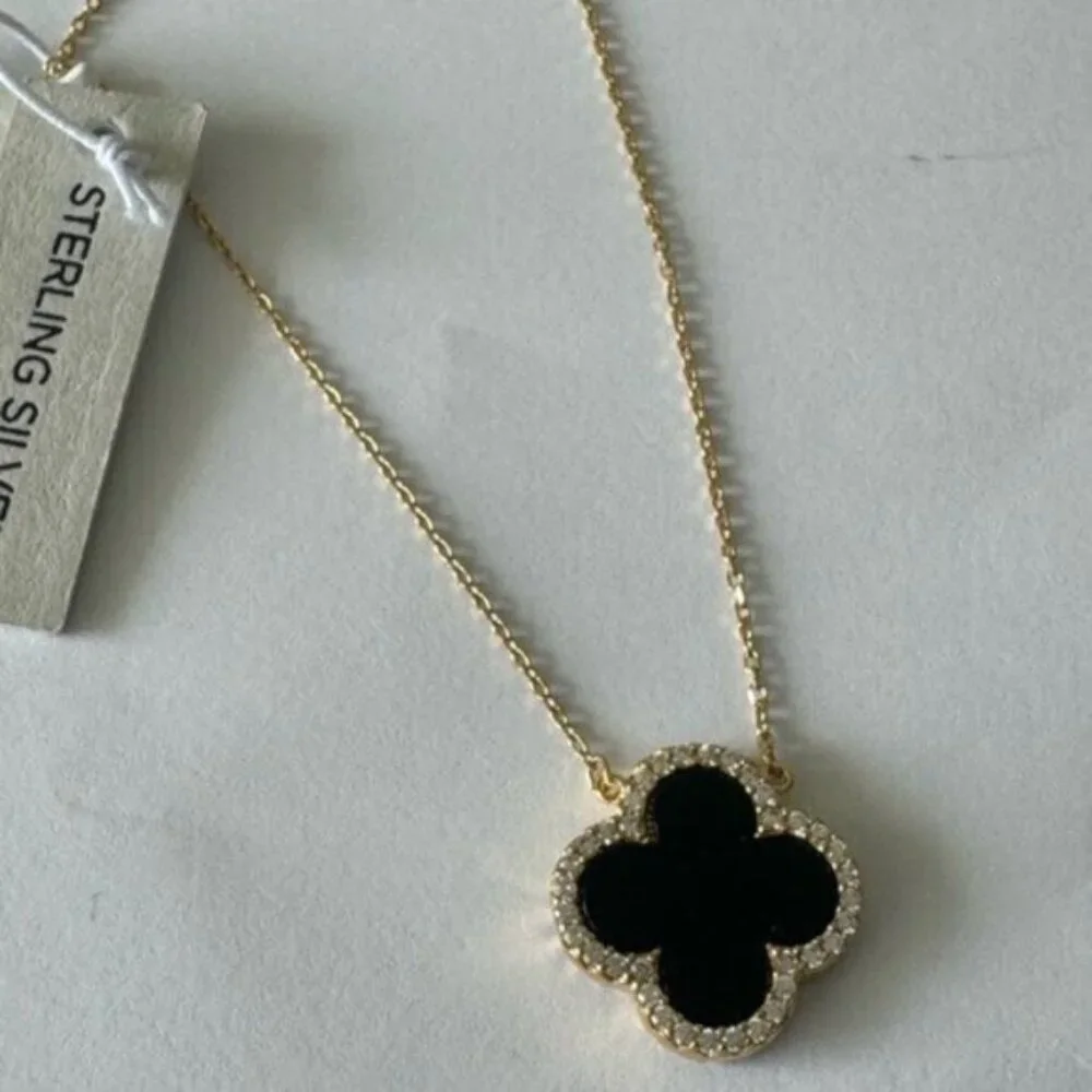 Rachel Zoe Sterling Silver 925 Gold Plated Clever Reversibl Necklace Pearl Onyx - Picture 12 of 16